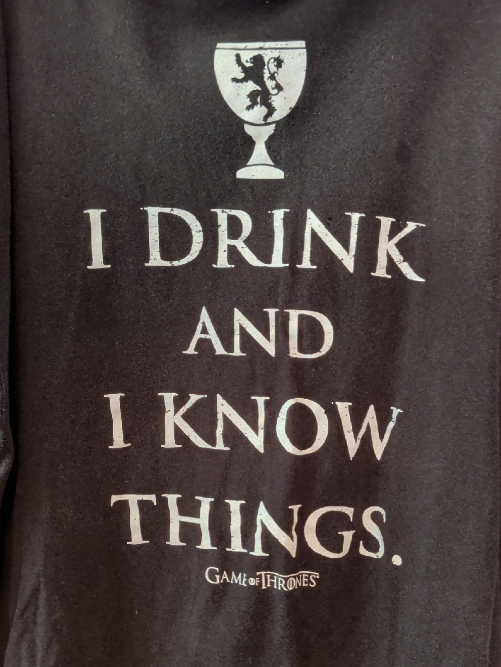 "I Drink and I Know Things" Short Sleeve Tee - Black From Game Of Thrones Sz 3X